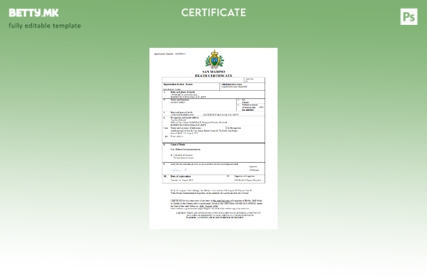 Модерен стил Уверение за смрт од Сан Марино Шаблон за Word и PDF шаблон